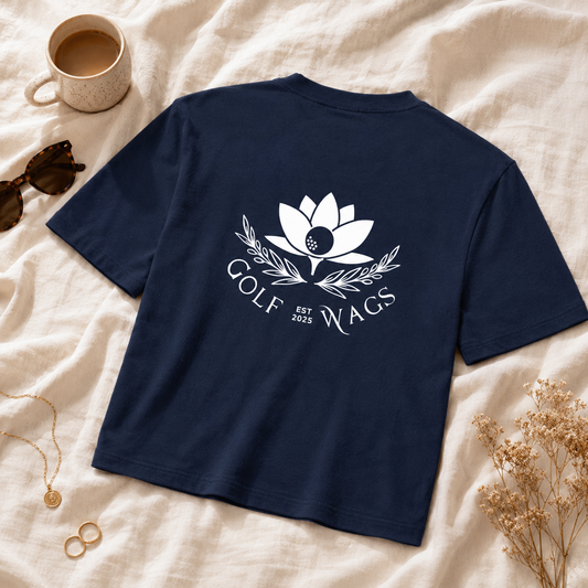 Cropped Oversized text design T-Shirt in Navy