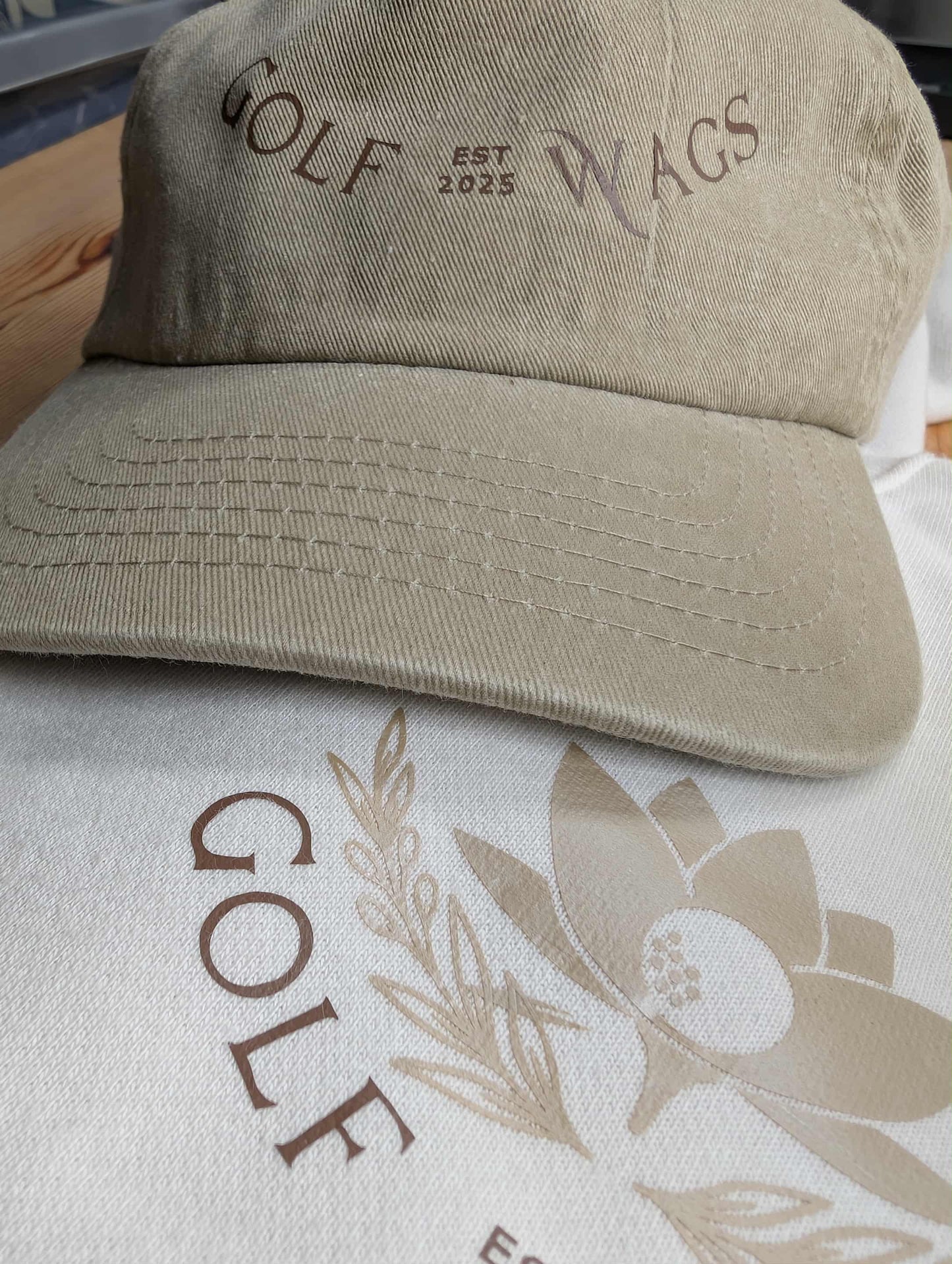 Golf Wags text Relaxed fit cap in Khaki