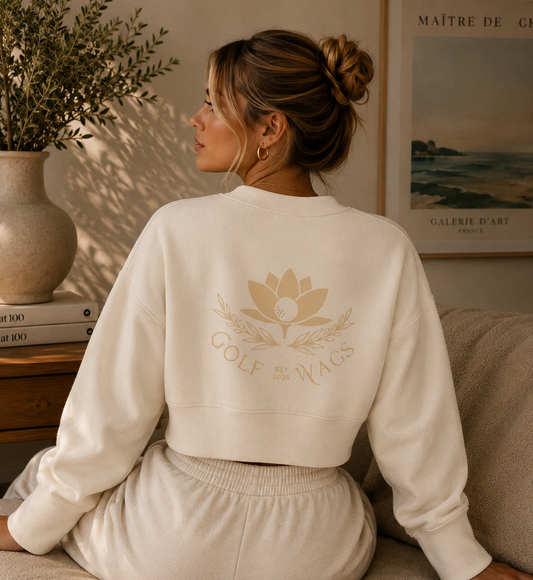 birdies, bubbles & brunch cropped sweater in Bone