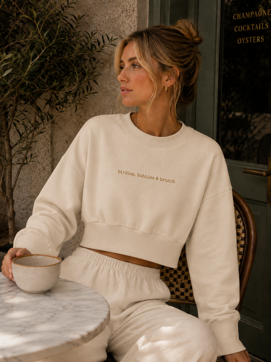 birdies, bubbles & brunch sweater in Bone
