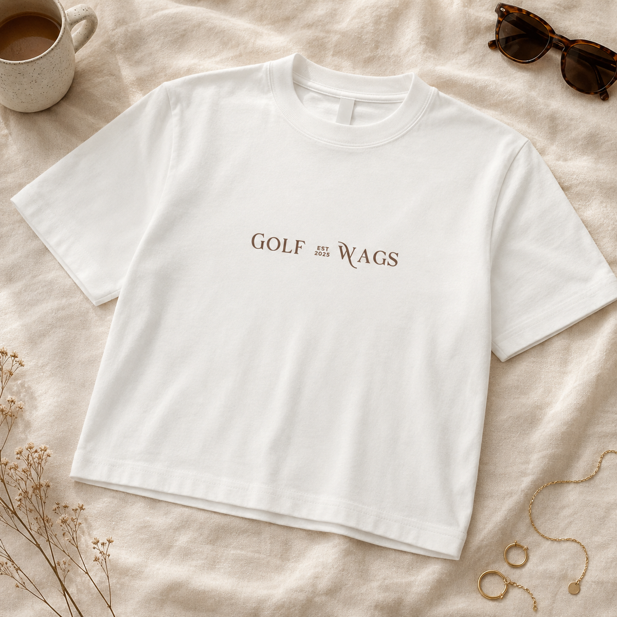 Cropped Oversized text design T-Shirt in Bone