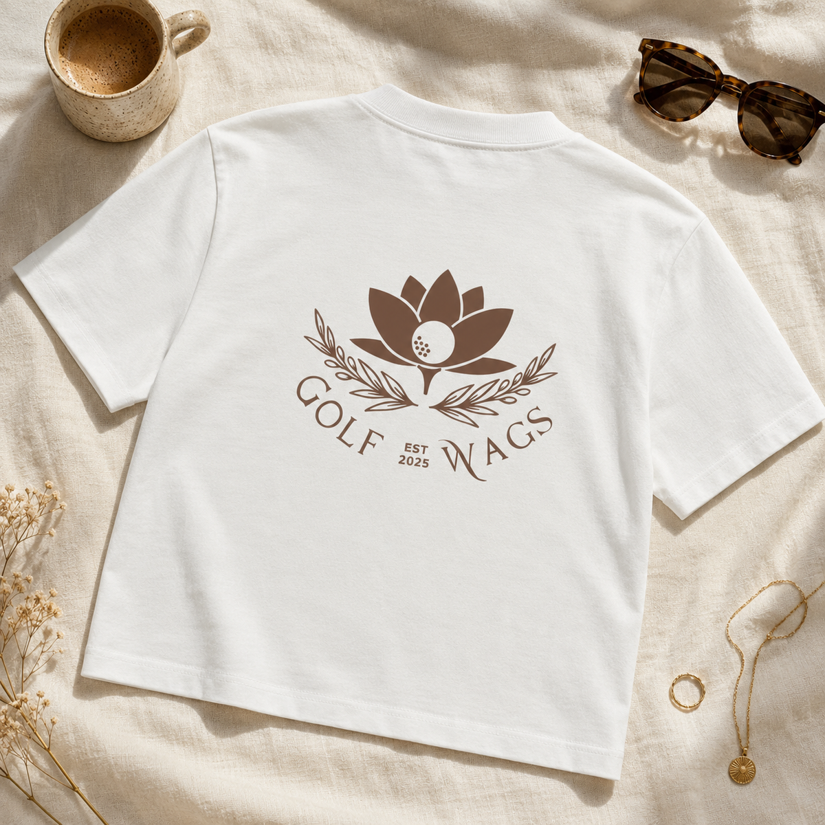 Cropped Oversized text design T-Shirt in Bone
