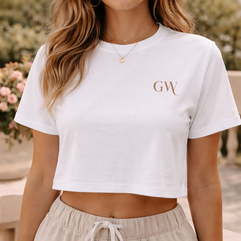 GW Logo Cropped Oversized T-Shirt in White with Reverse Logo