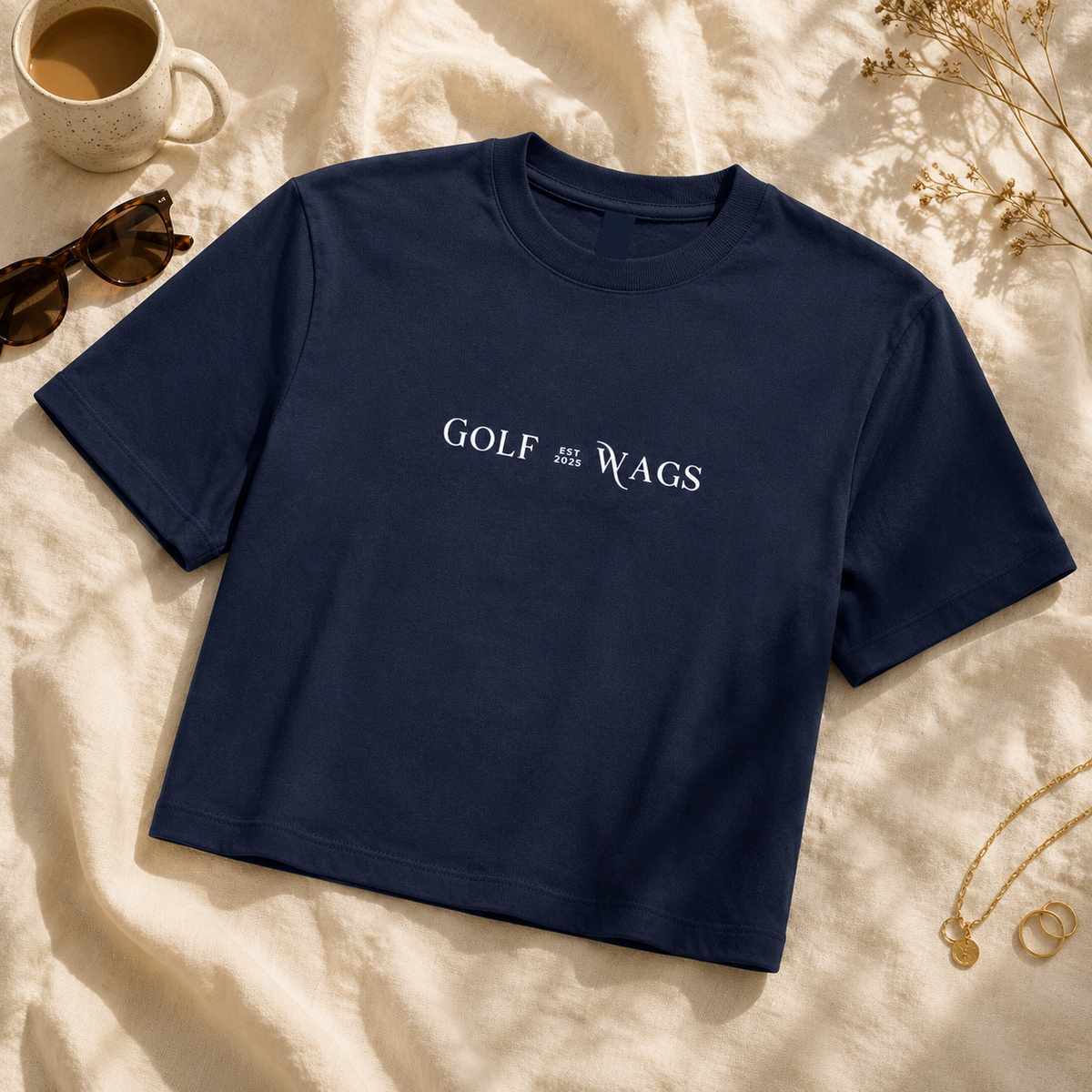 Cropped Oversized text design T-Shirt in Navy