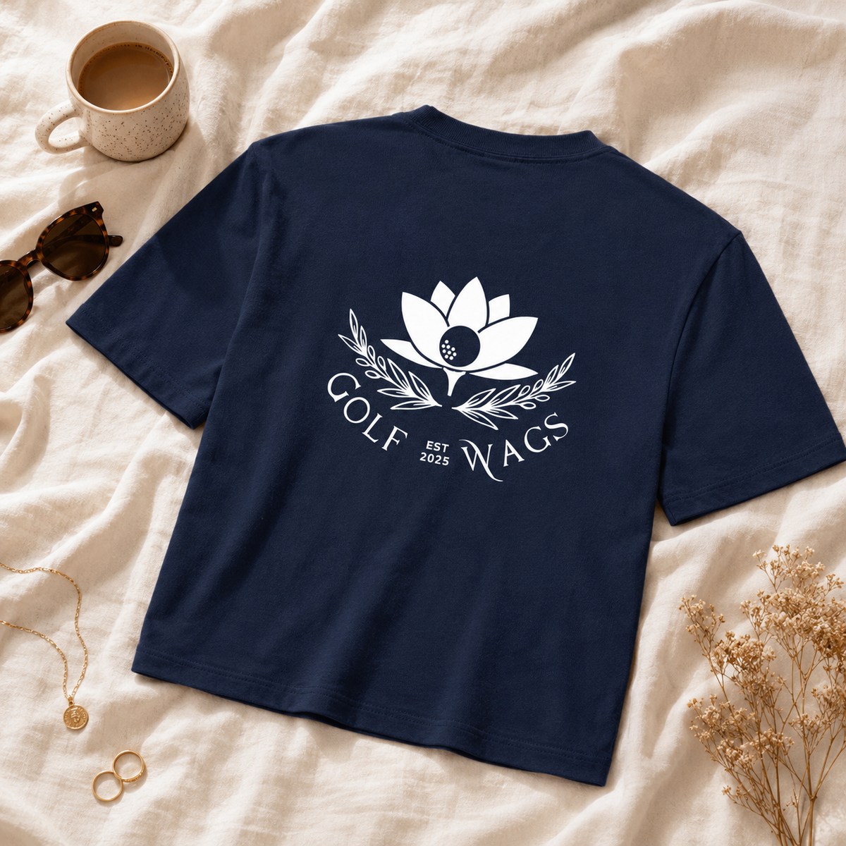 Cropped Oversized text design T-Shirt in Navy