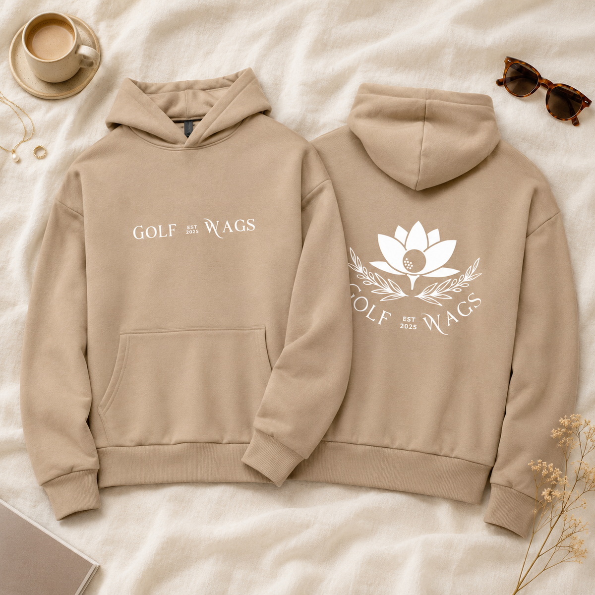 Oversized text hoodie in Tan