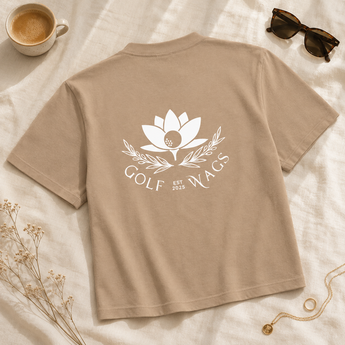 Cropped Oversized text design T-Shirt in Tan