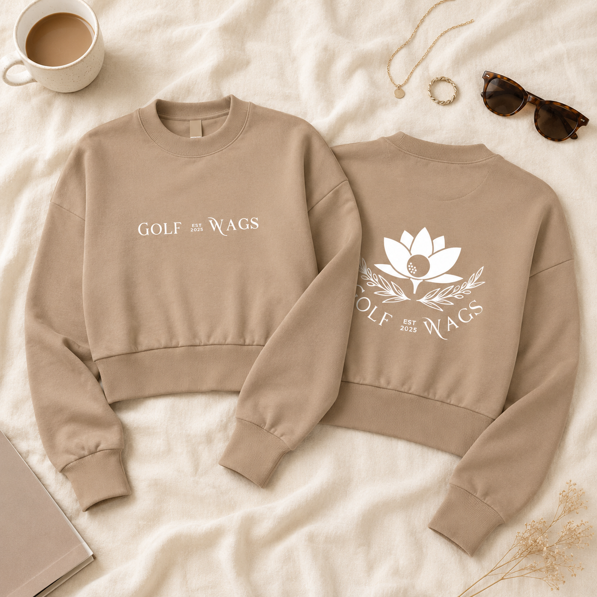 Text design cropped sweater in Tan