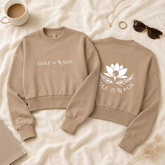 Text design cropped sweater in Tan