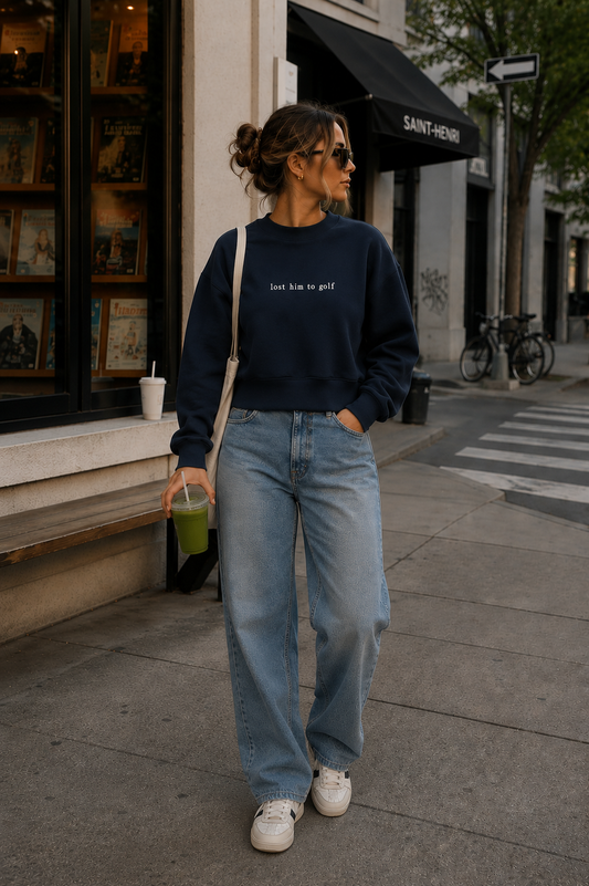 lost him to golf cropped sweater in Navy